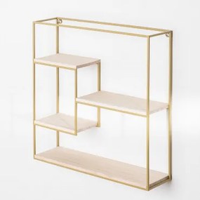 Wandplank In Hout En Staal Yazek Goud - Sklum