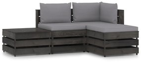vidaXL 4-delige Loungeset met kussens grijs geïmpregneerd hout