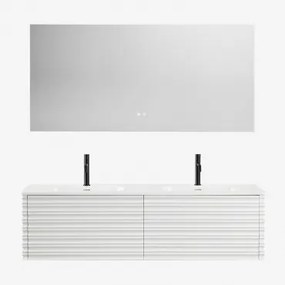 Conjunto Vaniteit Hangend 160x50 Cm In Hout Met Geïntegreerde Waskommen Noura Wit & Rectangular Led And Antifog 160x75 Cm Riben & 2 X Matzwart ↑20 Cm
