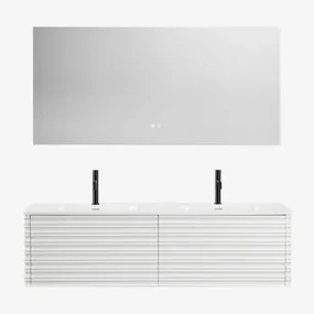 Noura Houten Badkamermeubelset Met Geïntegreerde Wastafels Wit & Rectangular Led And Antifog 160x75 Cm Jorvi & 2 X Zwart ↑20 - Sklum