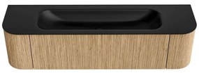 Mondiaz Kurve 170cm badmeubel ronding links/rechts oak met 1 lade en 2 deuren en wastafel big large midden 2 kraangaten urban