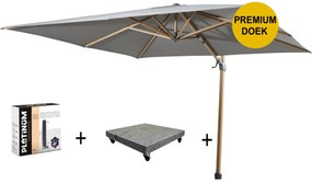 Siesta premium zweefparasol 300x300 cm houtlook charcoal 4 Seasons Outdoor met 90KG voet en hoes