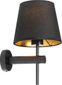 Moderne wandlamp zwart incl. kap met gouden binnenkant - Pluk