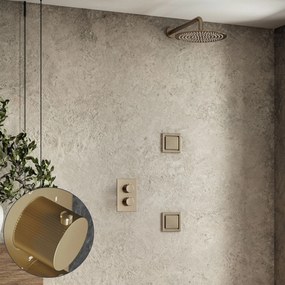 Saniclear Brass Stripes inbouw regendouche 30cm met vierkante massagejets en muurarm geborsteld messing - mat goud