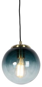 Smart hanglamp messing met oceaanblauw glas 20 cm incl. Wifi ST64 - Pallon
