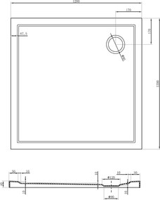 Mexen Flow vierkante douchebak slim 120 x 120 cm, wit glans - 46S101212