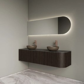 Gliss Design Alluro badmeubel ribbelfront met ronding rechts 160cm ebony en zwart leisteen toppaneel