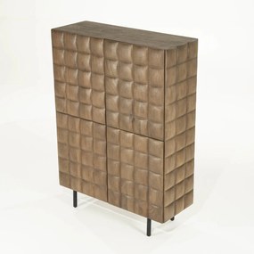 Wandkast Mangohout Met Vierkantjes - 109x41.5x147cm.