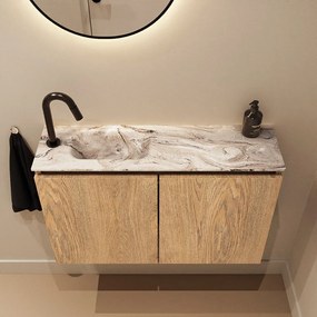 Mondiaz Ture DLux toiletmeubel 80cm washed oak met wastafel glace links met kraangat