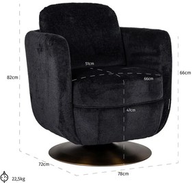 Velvet Draaifauteuil Zwart