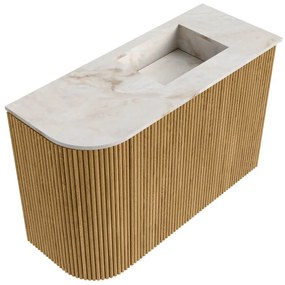 Mondiaz Joya DLux 60cm toiletmeubel ronding links oak met wastafel faye rechts zonder kraangat frappe
