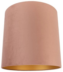 Stoffen Velours lampenkap roze 40/40/40 met gouden binnenkant cilinder / rond