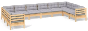 vidaXL 10-delige Loungeset met grijze kussens grenenhout