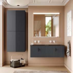 Muebles Raya badmeubel ribbelfront 120cm antraciet mat met zwarte wastafel zonder kraangat