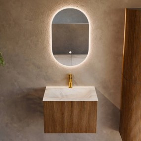 Mondiaz Kurve-dlux 60cm badmeubel dusk met 1 lade en wastafel cloud midden 1 kraangat opalo