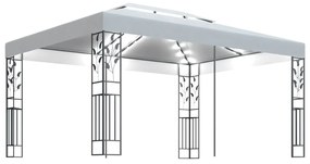 vidaXL Prieel met dubbel dak en LED-lichtslinger 3x4 m wit
