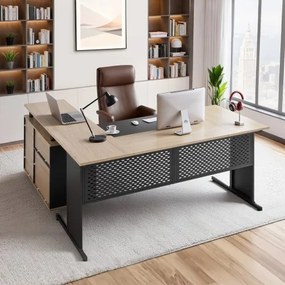 VEVOR L-vormig directiebureau, modern bureau met lades en opbergkast, omkeerbaar bureau van ijzer en hout, draagvermogen 158,7 kg, computerbureau voor werk, studie en schrijven