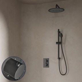 Saniclear Iron Stripes inbouw regendouche met 20cm hoofddouche, muurarm, 2 standen handdouche en glijstang verouderd ijzer - gunmetal