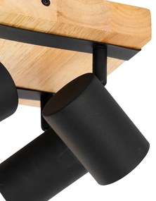 Plafondlamp zwart met hout 4-lichts verstelbaar rechthoekig - Jeana Modern, Industriele / Industrie / Industrial GU10 vierkant Binnenverlichting Lamp
