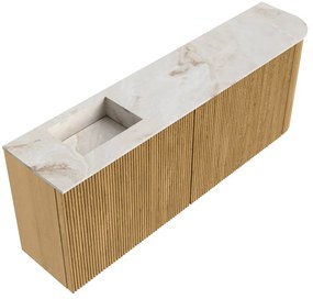 Mondiaz Joya DLux 110cm toiletmeubel ronding rechts oak met wastafel faye links 1 kraangat frappe