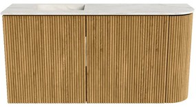 Mondiaz Joya DLux 80cm toiletmeubel ronding rechts oak met wastafel faye links zonder kraangat ostra