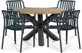 Tuinset Ronde Tuintafel 4 personen 120 cm Kunststof Grijs  Domani Furniture Alba/Rockville
