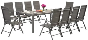 Garden Point grijze aluminium tuinmeubelen met grote Polywood Verona tafel voor 10 personen