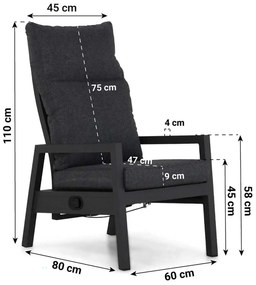 Verstelbare Tuinstoel Aluminium Grijs-antraciet Lifestyle Garden Furniture Venice