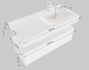 Mondiaz Alan DLux badmeubel 120cm talc 2 lades met wastafel glace rechts zonder kraangat