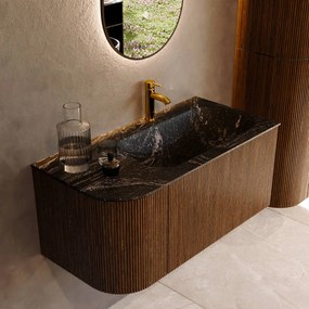 Mondiaz Kurve-dlux 95cm badmeubel ronding links dusk met 1 lade en deur en wastafel big small kraangat rechts lava