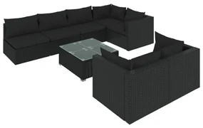 vidaXL 8-delige Loungeset met kussens poly rattan zwart