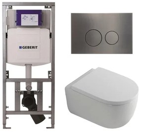 QeramiQ Dely Swirl Toiletset - 36.3x51.7cm - Geberit UP320 Burda inbouwreservoir - 35mm zitting - gunmetal bedieningsplaat - ronde knoppen - wit glans 0701131/SW706198/SW1000767/SW1026256