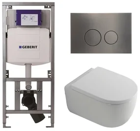 QeramiQ Dely Swirl Toiletset - 36.3x51.7cm - Geberit UP320 Burda inbouwreservoir - 35mm zitting - gunmetal bedieningsplaat - ronde knoppen - wit glans 0701131/SW706198/SW1000767/SW1026256