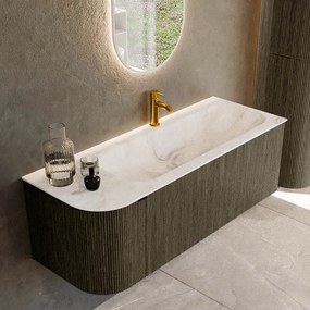 Mondiaz Kurve-dlux 125cm badmeubel ronding links shadow met 1 lade en deur en wastafel big medium kraangat rechts frappe