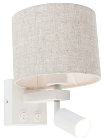Wandlamp wit met leeslamp en kap 18 cm lichtgrijs - Brescia Modern E27 vierkant Binnenverlichting Lamp