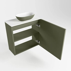 Mondiaz Fowy toiletmeubel 50cm army met legergroene waskom rechts en kraangat