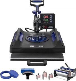 VEVOR Heat Press, 15 x 15 inch, 8-in-1 warmteoverdrachtsmachine met 30 oz Tumbler Press, 360° wegdraaibare digitale T-shirtpers, tefloncoating, voor T-shirts/mokken/hoeden/borden, zwart + blauw