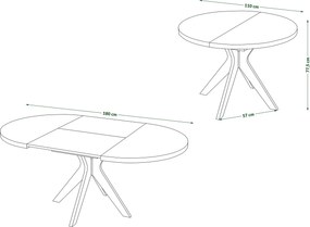 RENZO Artisan Eiken/beige poot (Champagne) - RONDE TAFEL Ø110 UITKLAPBAAR TOT 180 cm |VOOR DE KEUKEN EETKAMER WOONKAMER RETRO