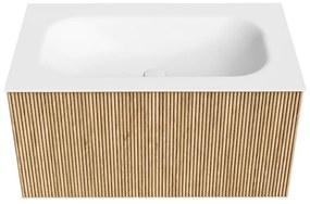 Mondiaz Kurve 80cm badmeubel oak met 1 lade en wastafel big small midden 1 kraangat