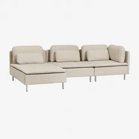 Modulaire Bank Met Linkerchaise Longue Van 3 Delen Oriol Stof Crème Beige - Sklum