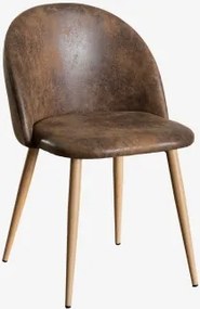 Pack Van 4 Gestoffeerde Eetkamerstoelen Van Staal Kana Natuurlijk Hout & Kunstleren Koffie Vintage & Kunstleer - Sklum