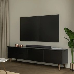 Tenzo Plain Mat Zwart Tv-meubel Modern Walnoot Poot - 210x45x57cm.