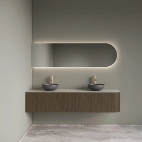 Gliss Design Alluro badmeubel ribbelfront met ronding rechts 180cm ash grey en wit marmer toppaneel