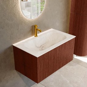 Mondiaz Kurve-dlux 80cm badmeubel ruby met 1 lade en wastafel big small midden 1 kraangat frappe