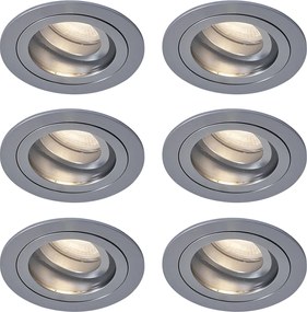 Set van 6 moderne inbouwspots gunmetal draai- en kantelbaar IP44 - Chuck