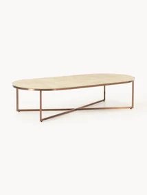 Ovale salontafel Antigua met glazen tafelblad in marmerlook, klein