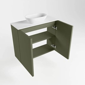 Mondiaz Fowy toiletmeubel 60cm army met witte waskom midden zonder kraangat