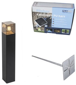 Buitenlamp zwart met smoke glas met grondpin en kabelmof 50cm IP44 - Denmark Modern E27 IP44 Buitenverlichting