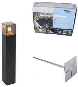 Buitenlamp zwart met smoke glas met grondpin en kabelmof 50cm IP44 - Denmark Modern E27 IP44 Buitenverlichting