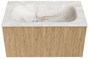 Mondiaz Kurve-dlux 80cm badmeubel oak met 1 lade en wastafel big small midden zonder kraangat frappe
